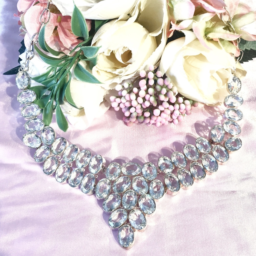 White Topaz 925 Sterling Silver Statement Necklace